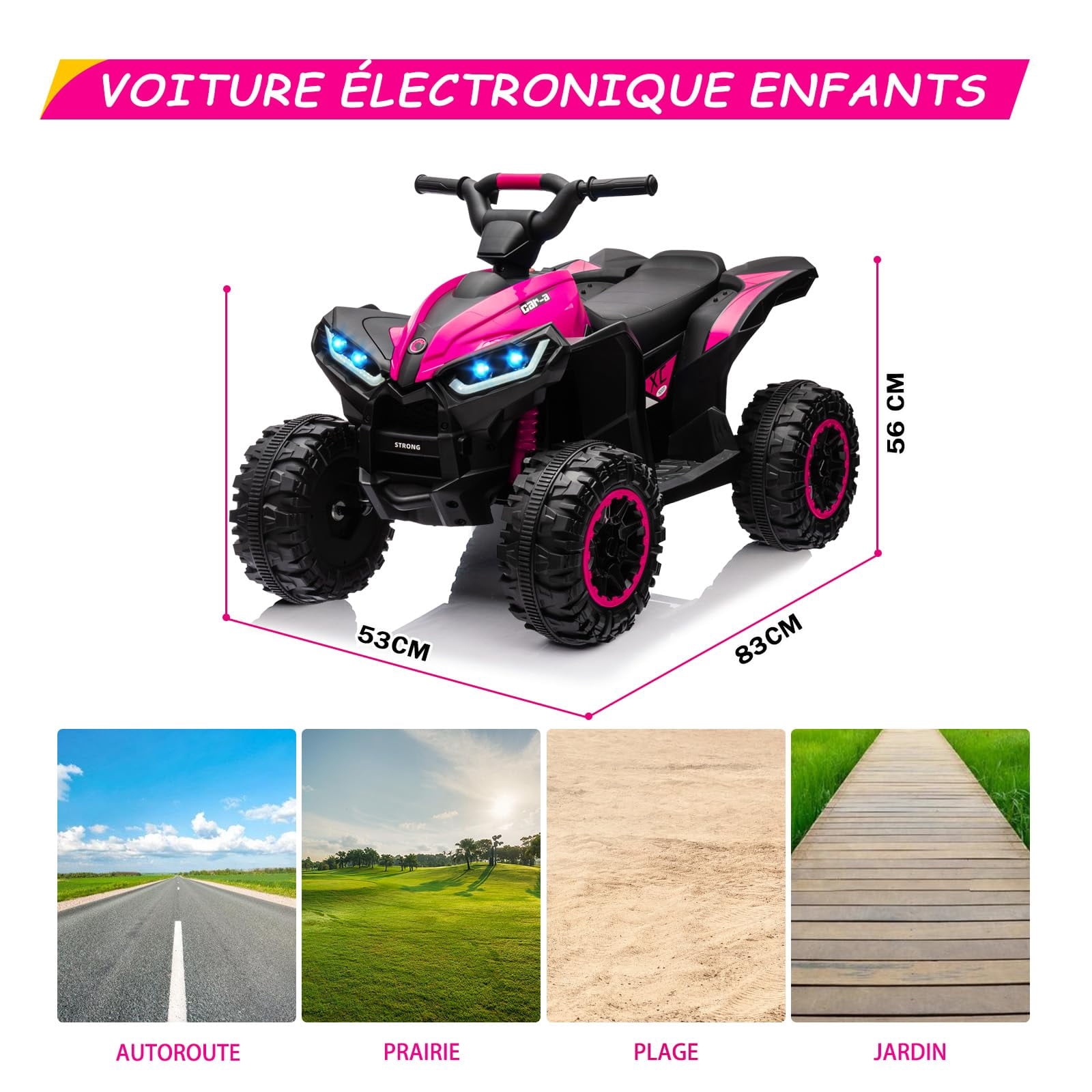 12V Kids Electric ATV Quad Bike with Parent Remote Control, 4 Wheeler Ride on Toy with LED Lights, Music & Horn, 2 Adjustable Speeds, Birthday Gift for Boys Girls Ages 3-8