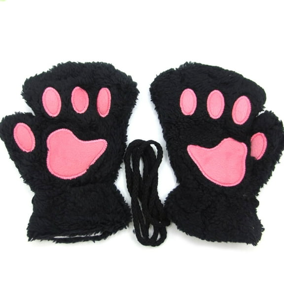 Winter Fingerless Gloves Fluffy Bear for Cat Paw Claw Half Finger Mitten Hand Wa