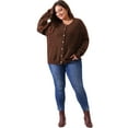 thumbnail image 3 of DARING DIVA Women's Plus Size Button Down Crew Neck Cardigan Sweater 1X Dark Brown, 3 of 6