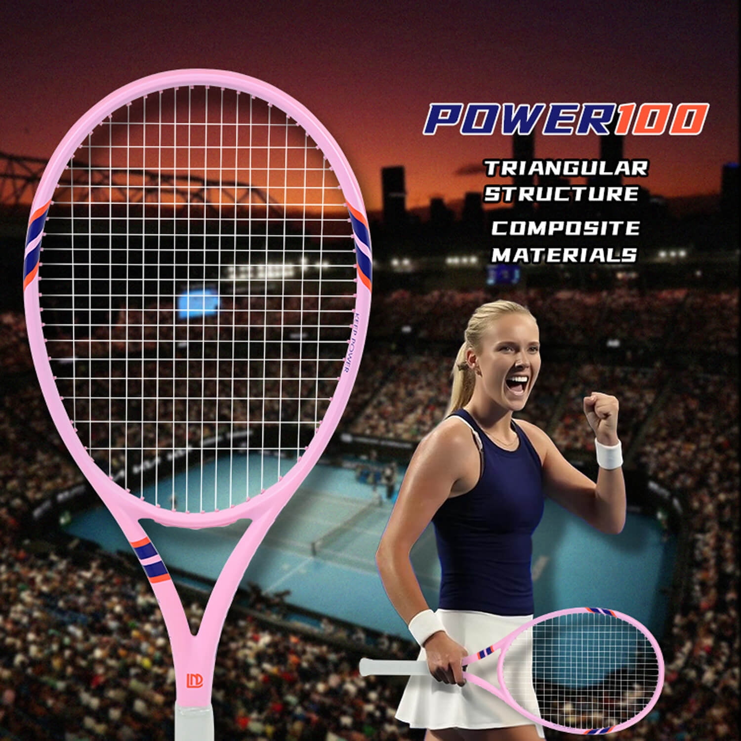 SALYWEE POWER 100 Adult Tennis Racket - Carbon Fiber Composite, 16×19 Strung Pattern, Simple & Elegant Design, Free Bag Included