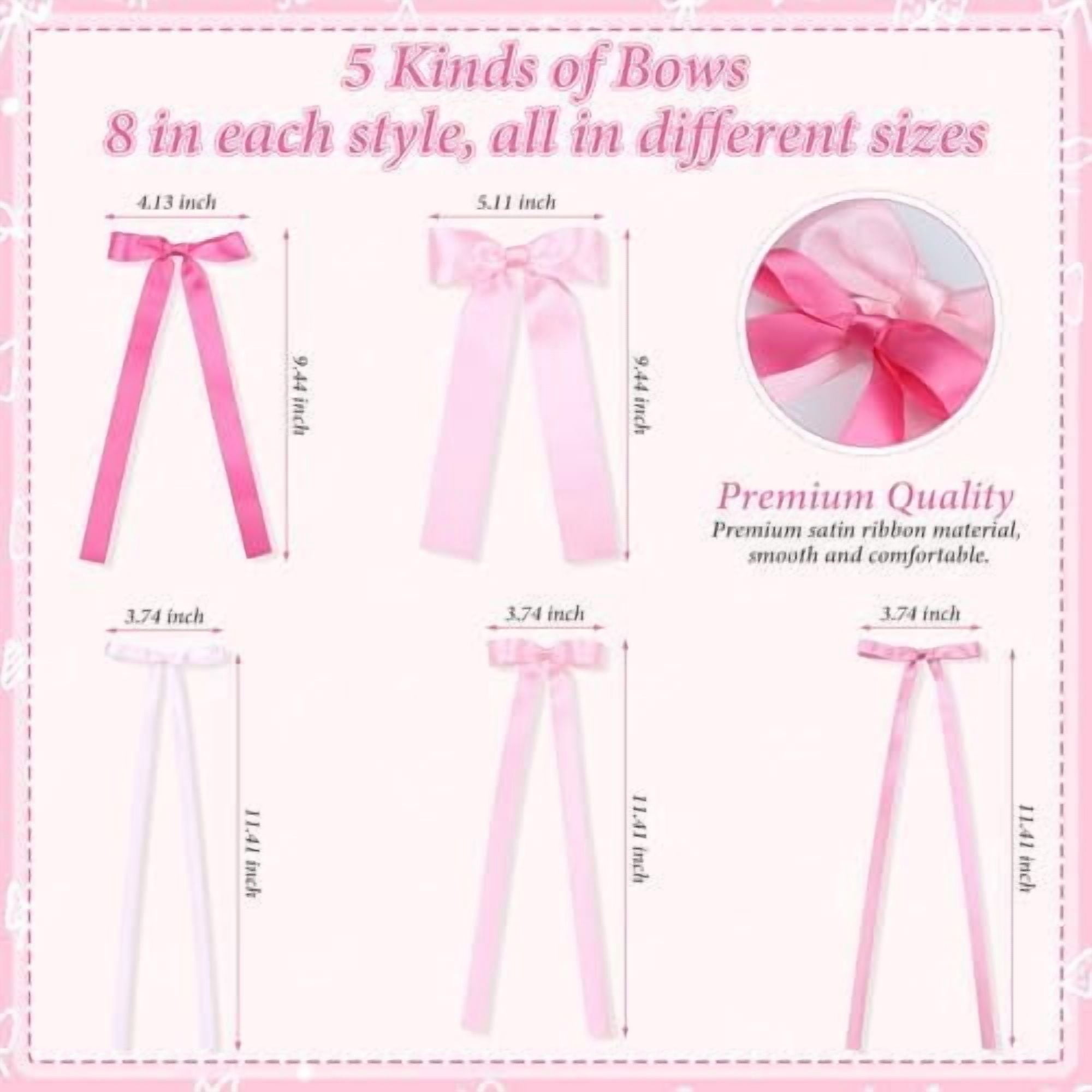 40Pcs Pink Bow Wall Decor, DIY Bow Photo Backdrop, Ribbon Bows Garland, Pink Bows Party Decor for Women Girls Birthday, Baby Shower, Bachelorette Wedding Party, Room Bedroom Decor