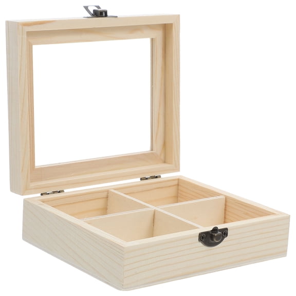 FUEENIRVA Tea Organizer Drawer 1Pcs Elegant Wooden Box With Clear Window Design For Households