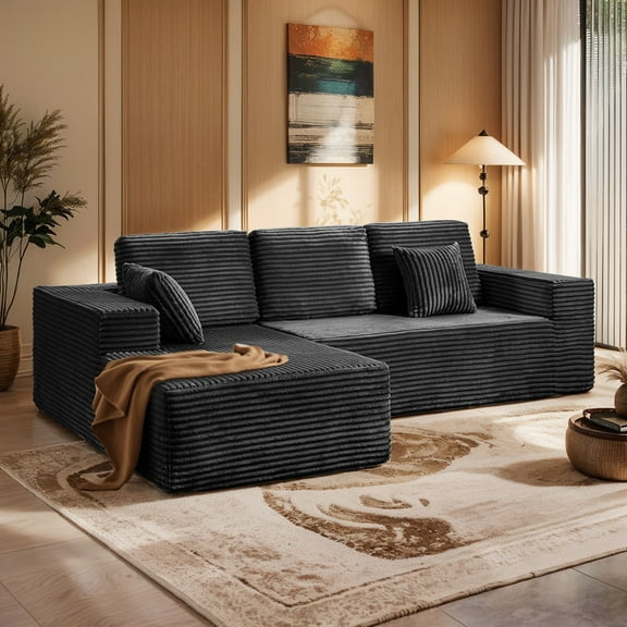 PARKWELL 108" Oversized Modular Sectional Sofa – Modern L-Shaped Upholstered Cloud Couch with Deep Seating,Corduroy Sofa for Living Room Bedroom,No Assembly Required,Dark Gray
