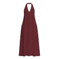thumbnail image 4 of YMNXA Womens Summer Dress Sleeveless Halter Neck Solid Color Comfortable Loose Fit Dresses With Pockets For Casual Daily Wear,Red,M, 4 of 4