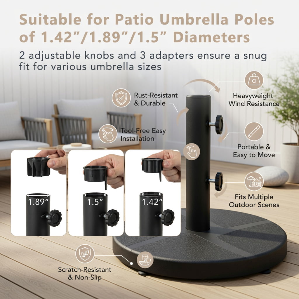 Resenkos Umbrella Base for Patio, Umbrella Stand Outdoor Base,Patio Umbrella Base 88LBS Capacity Water and Sand Fillable Market Table Umbrella Stand-Black