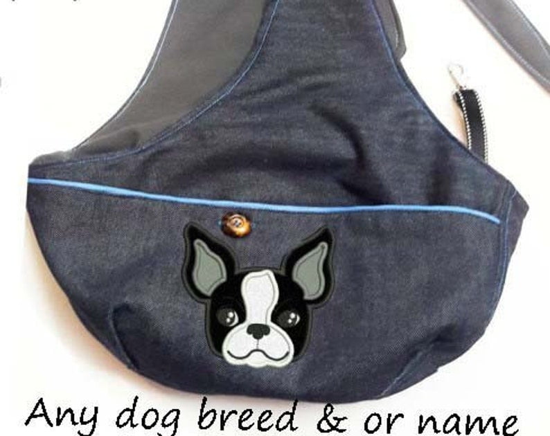 Denim Pet carrier bag, custom embroidered,chihuahua,yorkie,pug,terrier