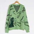 thumbnail image 4 of Cárdigan con Botones de Dinosaurio de para Mujer, y Holgado Suéter Abierto de Larga de Punto Jacquard. Verde XL, 4 of 10