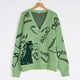 thumbnail image 4 of Cárdigan con Botones de Dinosaurio de para Mujer, y Holgado Suéter Abierto de Larga de Punto Jacquard. Verde L, 4 of 10