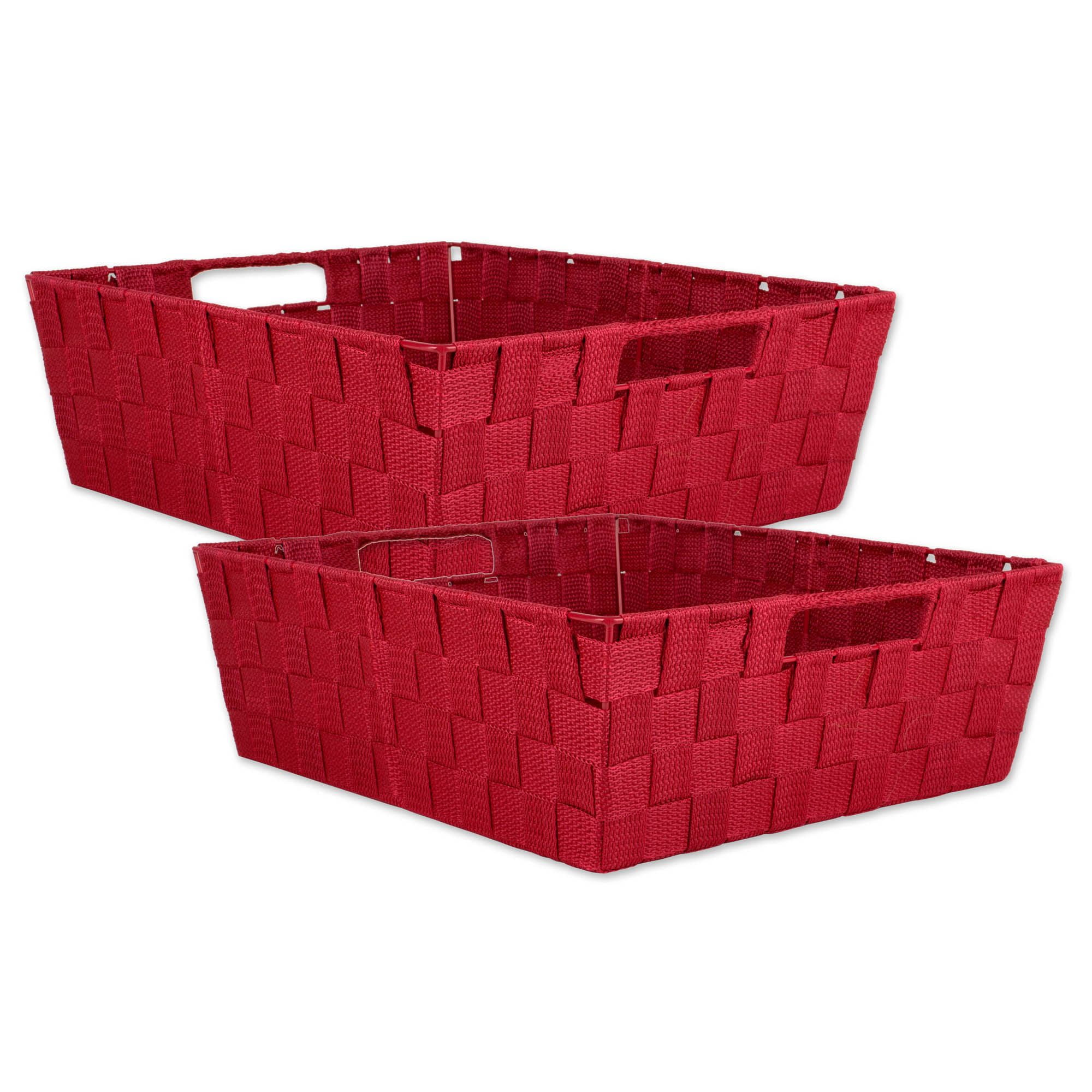 Set of 2 Red Basketweave Nylon Storage Bin, 15"