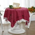 thumbnail image 1 of Nvzi Mantel cuadrado pequeño con diseño de celosía de color rojo vino, con borlas bordadas, para mesa de comedor en casa, 35 x 35 pulgadas, 1 of 5