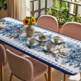 thumbnail image 3 of Navy Blue Christmas Table Cloths for 8 Foot Rectangle Tables, Poinsettia Xmas Ball Berry Winter Patio Waterproof Elastic Fitted Tablecloths, Washable Rectangular Table Cover for Camping, 3 of 8