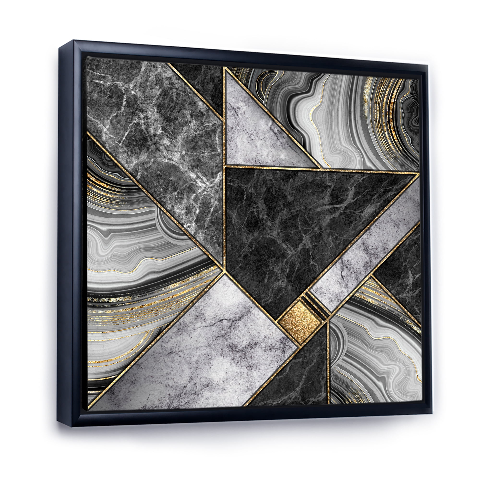 Designart 'Touches Of Gold With Marble Granite Agate' Modern Framed Canvas Wall Art Print
