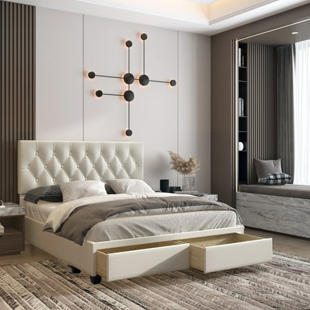 Boyd Sleep Verona Faux Leather Upholstered Tufted Platform Storage Bed Frame Full White