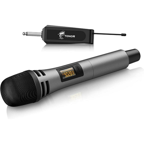Wireless Microphones, TONOR UHF Handheld Cordless Dynamic Mic with Rechargeable Receiver TW310 Grey