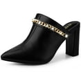 thumbnail image 1 of BLISSFUL STEP Women's Chain Slip on Block Heel Sandals Mules Black (Size 5.5), 1 of 6