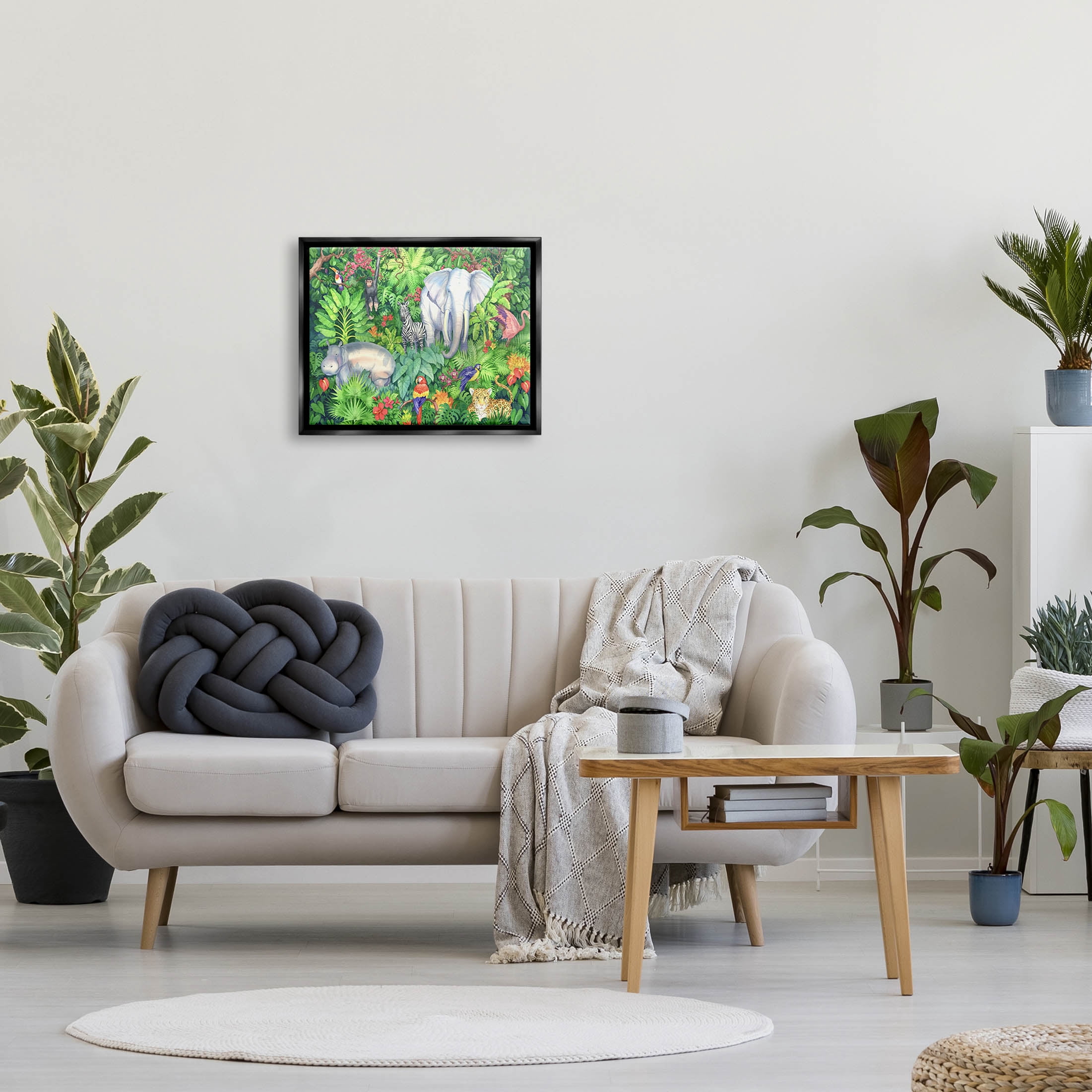 Stupell Industries Detailed Safari Animal Jungle Painting Jet Black Floating Framed Canvas Print Wall Art, Design by Paul Brent