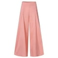 thumbnail image 4 of QLEICOM Womens Slacks Women's Wrinkle Free Relaxed Fit Straight Leg Pants Solid Elegant High Waist Wide Leg Pants Trousers Flare Trousers Zipper Pants Wide Leg Pants Relaxed Fit Trousers Pink M, 4 of 5