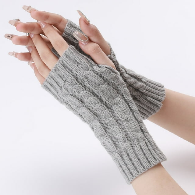 Nvzi Conjunto de 2 pares de guantes cálidos de punto para el brazo, adecuados para niños y niñas, guantes cálidos de invierno sin pulgares (gris claro)
