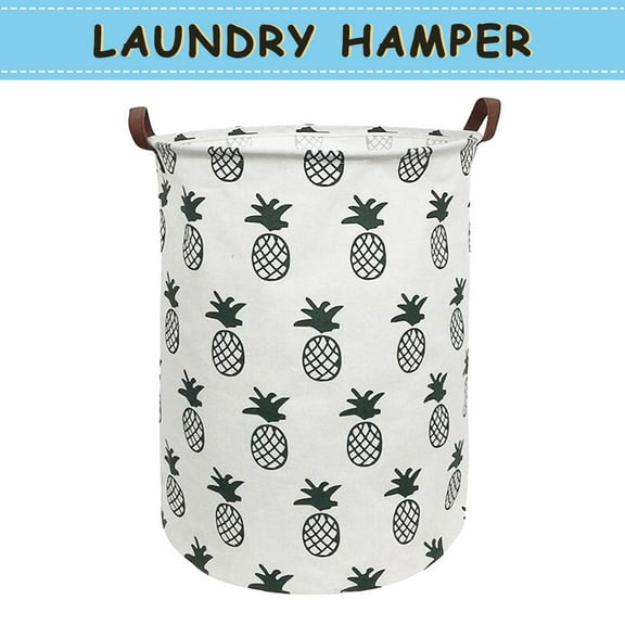 Howarmer Large Laundry Hamper, Round Waterproof Laundry Baskets with Handles, Collapsible Canvas Basket for s Room, Organizer, Hamper, Clothes Hamper, Black Pineapple
