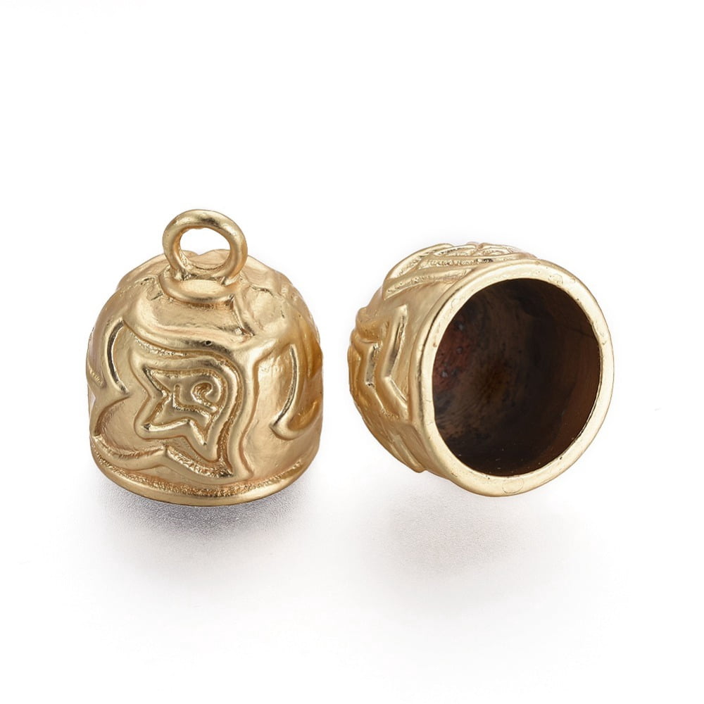 Tibetan style Alloy Cord Ends End Caps Lead Free & Nickel Free & Cadmium Free Real 18K golden Plated Matte golden color 18x15mm Hole: 3mm