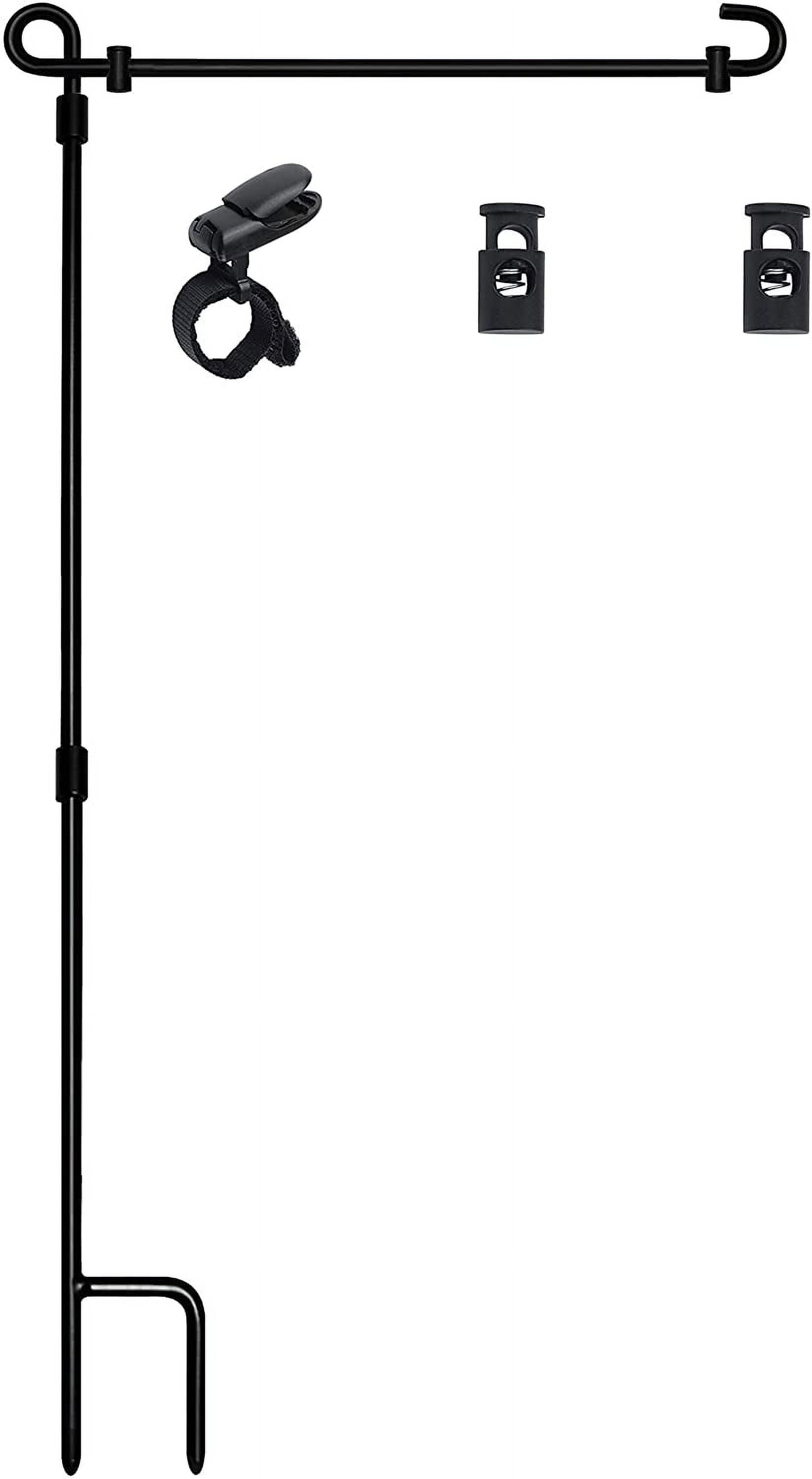 Garden Flag Stand, Premium Garden Flag Pole Holder Metal Wrought Iron Powder-Coated Weather-Proof Paint (2 Pack) with Tiger Clip and Spring Stoppers