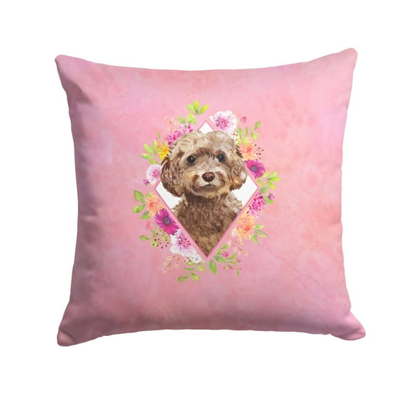 Carolines Treasures CK4253PW1414 Chocolate Cockapoo Pink Flowers Fabric Decorative Pillow  14Hx14W multicolor