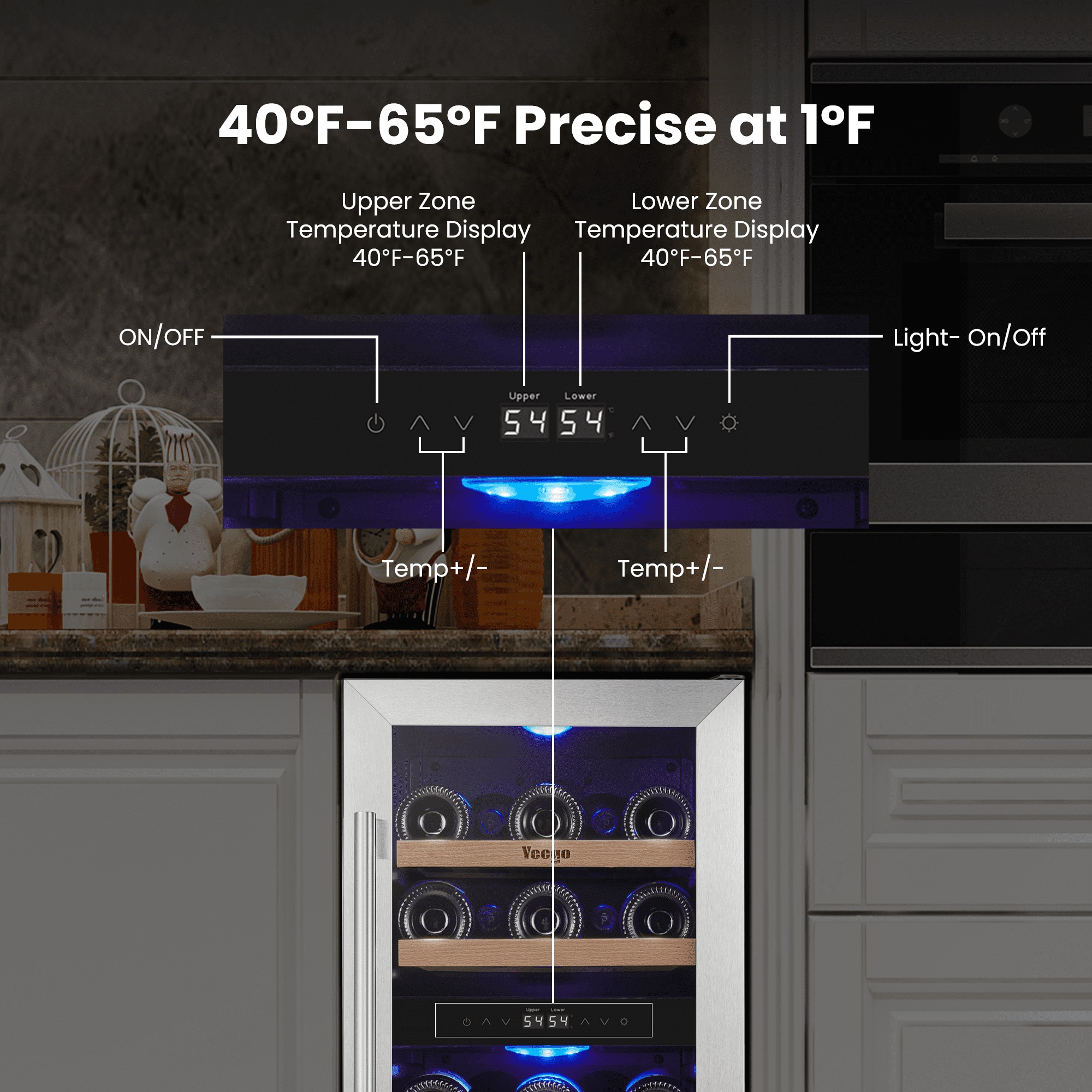 Yeego 15" Wine Cooler Refrigerator, 28 Bottle Dual Zone Wine Fridge with Glass Door for Home/Office, Built-in & Freestanding