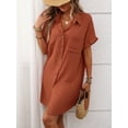 thumbnail image 6 of EASYBRA Women Shirt Dress Cotton Linen Short Sleeve A Line Casual Workwear Mid Length Loose Fit, 6 of 8