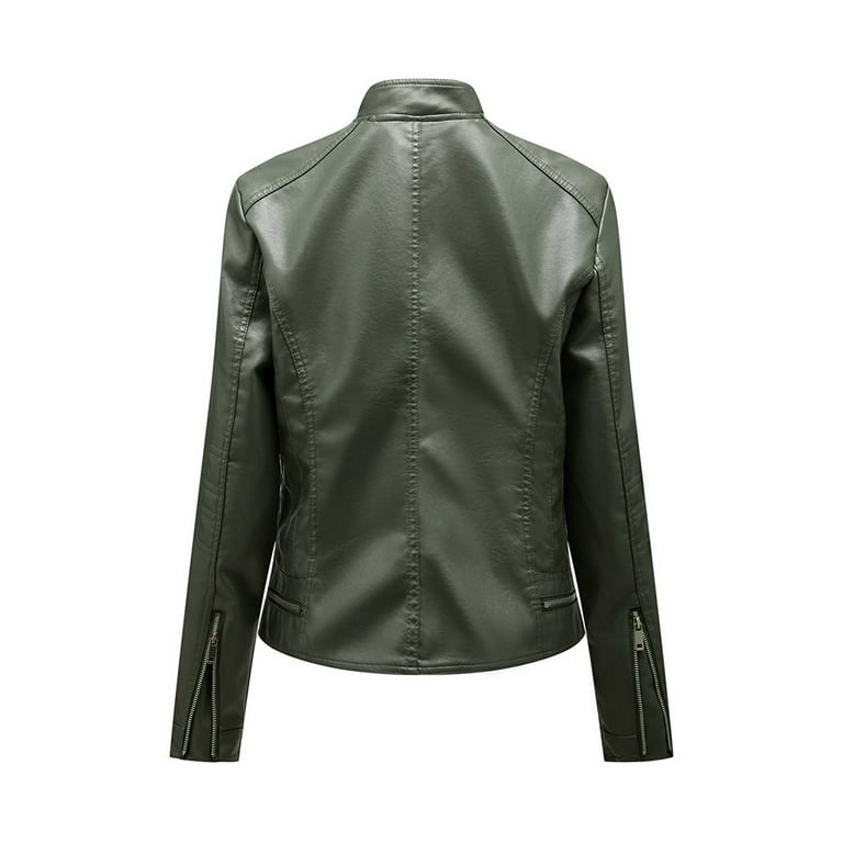 Plus size olive green leather jacket cheap