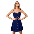 thumbnail image 1 of Femmes Robe Courte Dos Nu Bretelles Bouton Robe Décontractée Robes d'Été Sans Manches Bleu L, 1 of 6