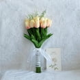 thumbnail image 1 of Ramo de tulipán floral artificial, 20 piezas de flores de tulipán artificiales, ramo de dama de honor con ceremonia de boda, festivales, aniversario, boda, ensayo, fiesta, bar, decoración de,Crema, 1 of 4