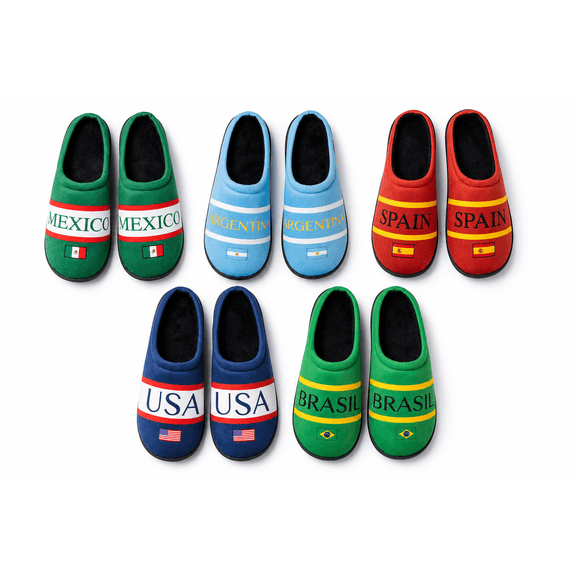 Men’s Soccer Fan Slippers-USA, Brazil, Argentina, Spain, & Mexico