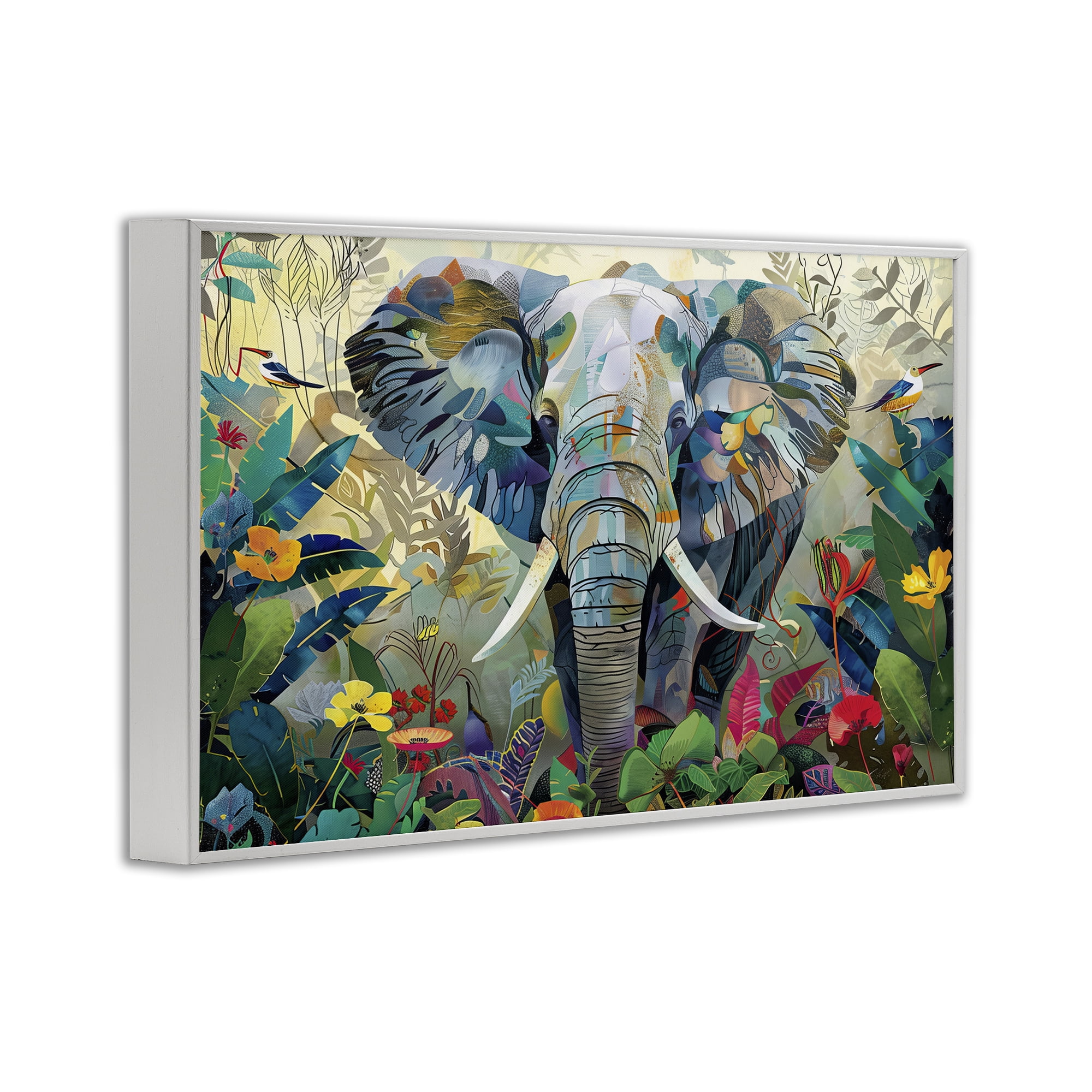 Stupell Industries Elephant's Realm in Tropical Bloom White Framed Giclee Art, design by Lazar Studio
