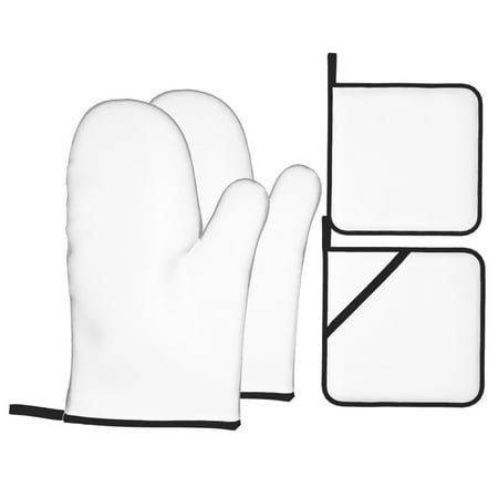 

Oven Mitts and Pot Holders Sets 4 pcs - white Heat Resistant Silicone Oven Gloves with Non-Slip Silicone Surface and hot pads for kitchen Baking Cooking BBQ