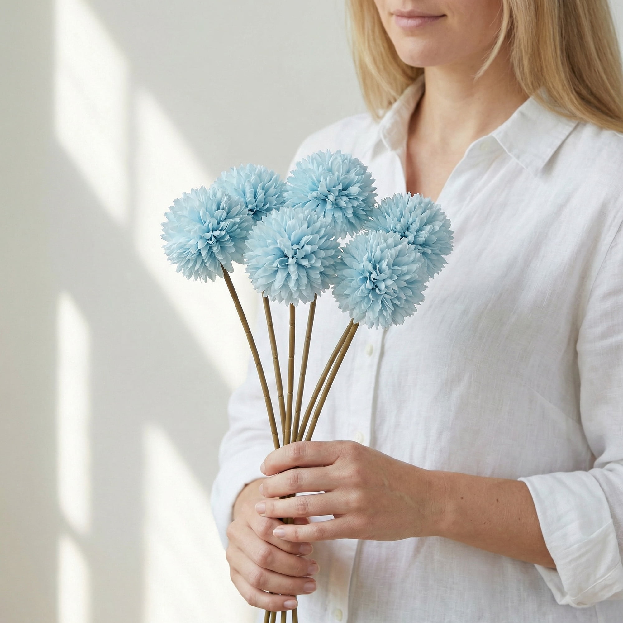 Unique Bargains 12Pcs Artificial Dandelion Flower Silk Pompon Bouquet Blue 11.4in