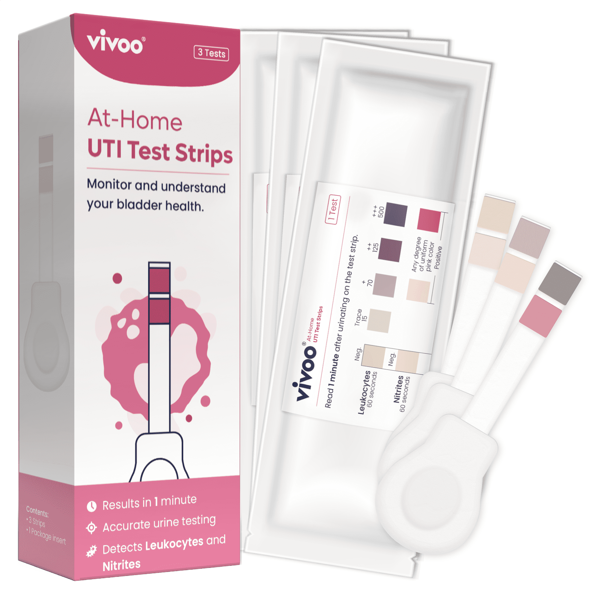 Vivoo Urinary Tract Infection (UTI) At-Home Test Strips, FDA Cleared, 3 Self Tests, FSA/HSA Eligible