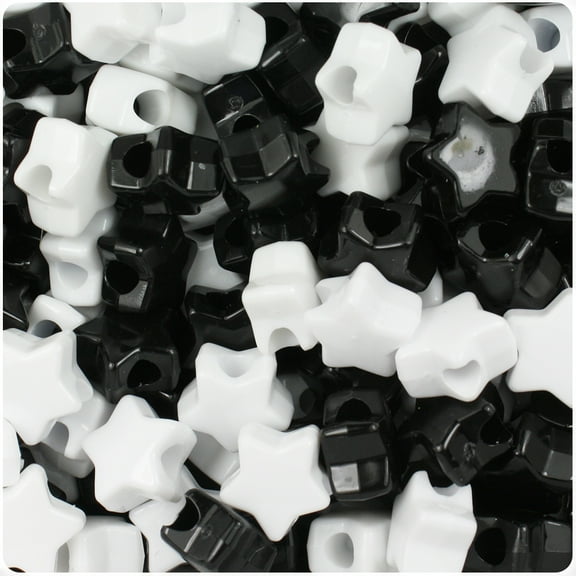BeadTin Black & White Opaque 13mm Star Pony Beads (250pcs)