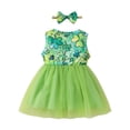 thumbnail image 4 of Vestido Para Niñas Bebé Niñas Día De San Patricio Ropa Con Estampado De Cuatro Hojas Hilado De Red Vestido De Falda Sin Mangas De Color Sólido Odeerbi  LM103-8372, 4 of 8