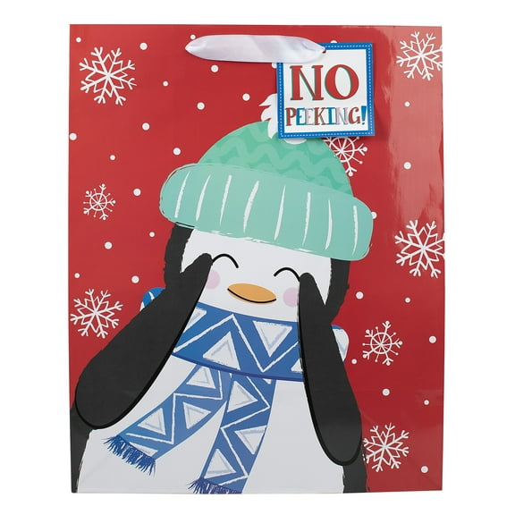 Extra Large Multicolor Penguin Christmas Paper Gift Bag, 13" x 16", by Holiday Time
