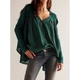 thumbnail image 2 of SUNSIOM Women Long Sleeve T-Shirts Solid Color V-Neck Buttons Casual Shirts Spring Fall Fashion Irregular Loose Tunic Tops, 2 of 6