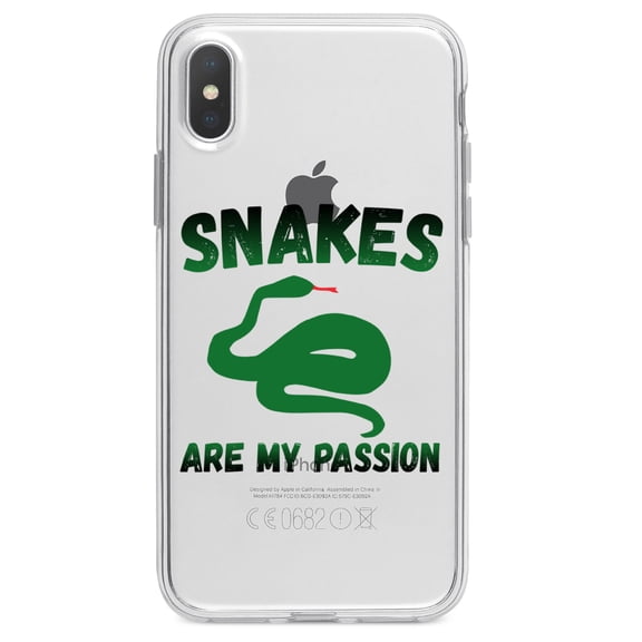 DistinctInk Clear Shockproof Hybrid Case for iPhone X / XS (5.8" Screen) - TPU Bumper Acrylic Back Tempered Glass Screen Protector - Snakes Are My Passion