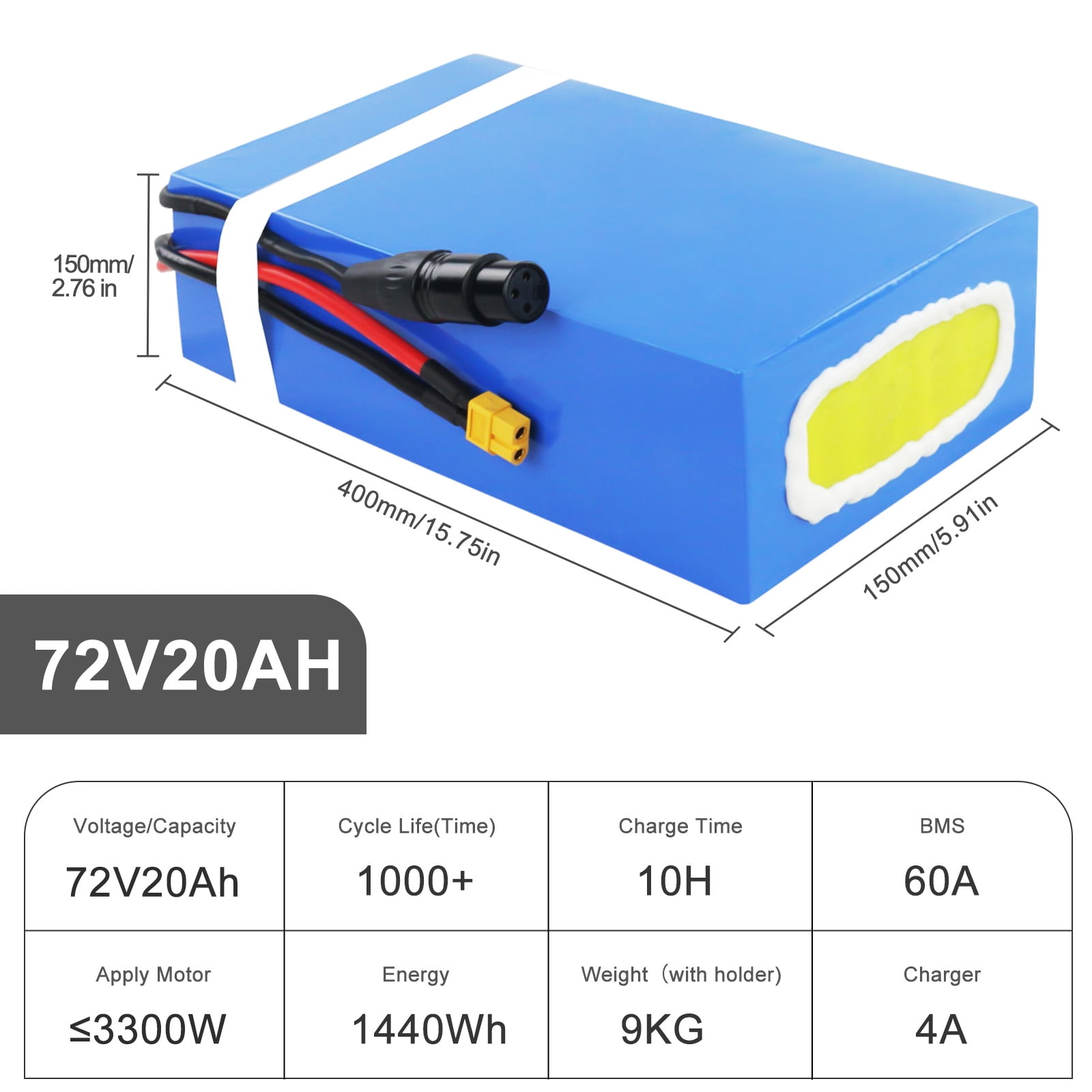 BVSLTUK 72V Battery, 72V 20AH Lithium Battery Pack for  500W-3000W Ebike Conversion Wheel Kit/Brush and Brushless Hub Motor/Golf Cart/Tricycle/Scooter