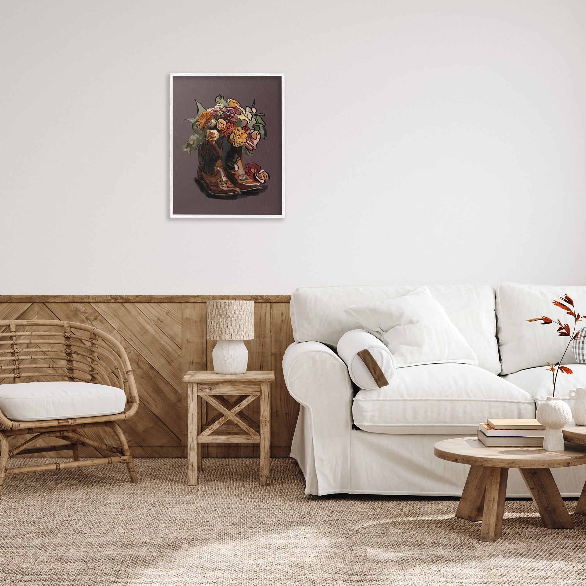 Stupell Industries Modern Floral Boot Bouquet Botanical & Floral Painting White Framed Art Print Wall Art, 24 x 30