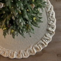 36 Inch White Knitted Christmas Tree Skirt, Small Thick Cable Knit Round Xmas Tree Skirt for 4-6FT Tree Rustic Neutral Farmhouse Christmas Tree Decorations Tree Base Cover