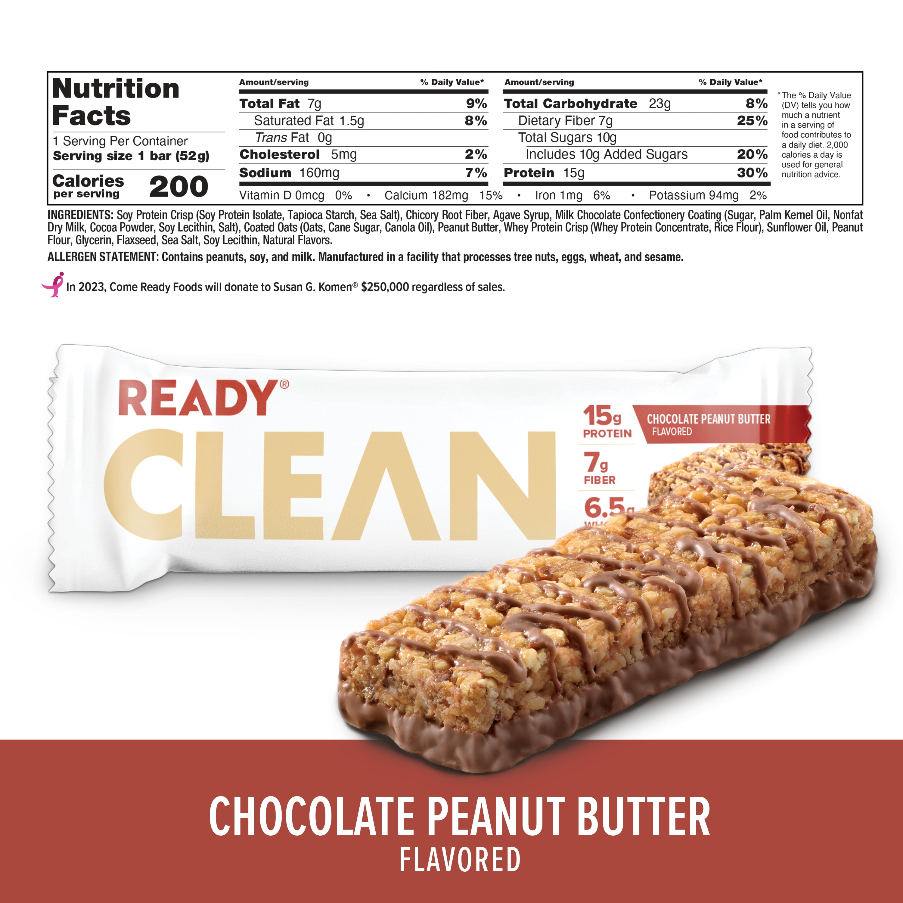 Ready Nutrition High Protein, Gluten Free, Non-GMO Chocolate Peanut Butter  Clean Protein Bar - Walmart.com
