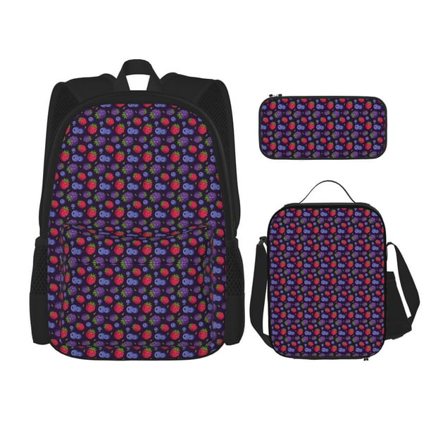 Fotbe Blackberries Set Escolar 3 en 1 para Niños - Mochila Duradera con Lonchera Aislante y Estuche para Lápices - Mochila Escolar para Niños y Niñas