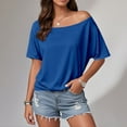 thumbnail image 3 of Womens T Shirts Tops Trendy Off Shoulder Solid Everyday Wear Comtable Style Spring Ladies Casual Blouse, 3 of 4