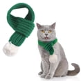 thumbnail image 1 of Bufanda de punto para perros con pompón blanco, bandana cálida, accesorios para mascotas para vacaciones de invierno, bufandas para gatos (verde), 1 of 5