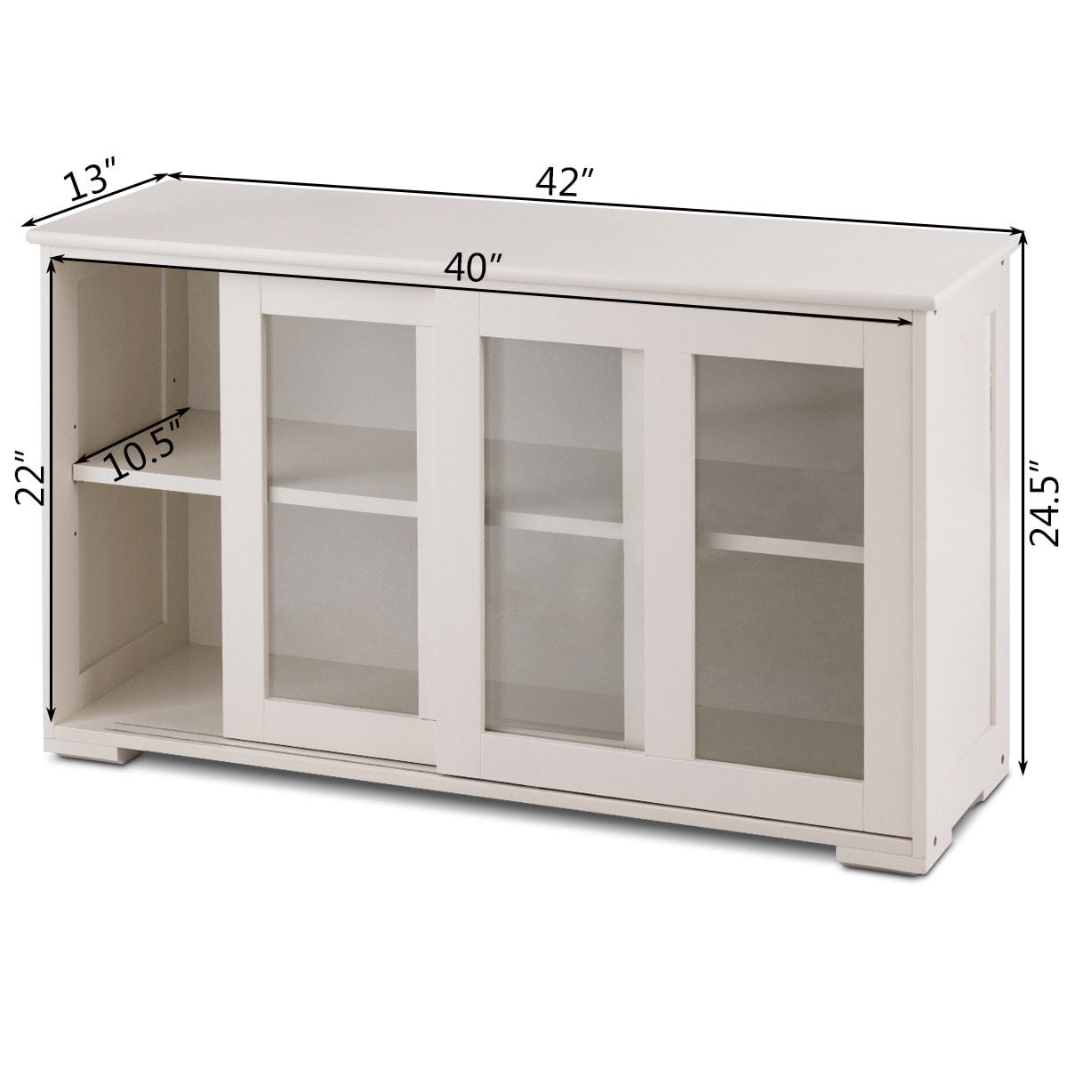 Costway Storage Cabinet Sideboard Buffet Cupboard Glass Sliding Door Pantry Kitchen Off-White