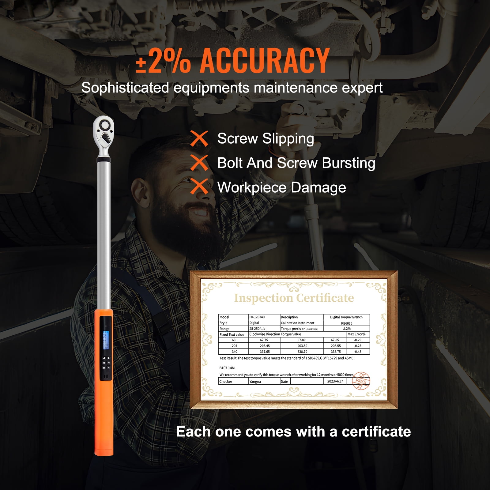 KFFKFF Digital Torque Wrench, 1/2" Drive Electronic Torque Wrench, Torque Wrench Kit 25-250ft.lb/34-340n.m Torque Range Accurate to ±2%, 3-Mode Adjustable Torque Wrench Set
